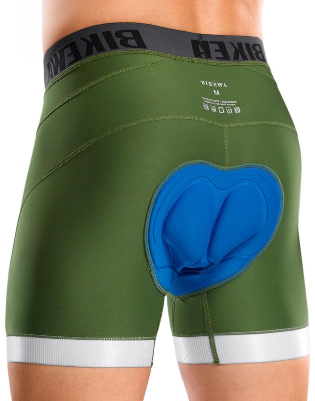 Bikewa Men's Cycling Underwear with Anti-Slip Leg Grips 4D Padded Bike Shorts MTB Liner for Bicycle Biking Riding