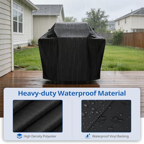 Image of SunPatio Grill Cover 50 Inch, Outdoor Heavy Duty Waterproof Barbecue Gas Cover, UV & Fade Resistant, All Weather Protection Compatible for Weber CharBroil Kenmore Nexgrill Grills and More, Black