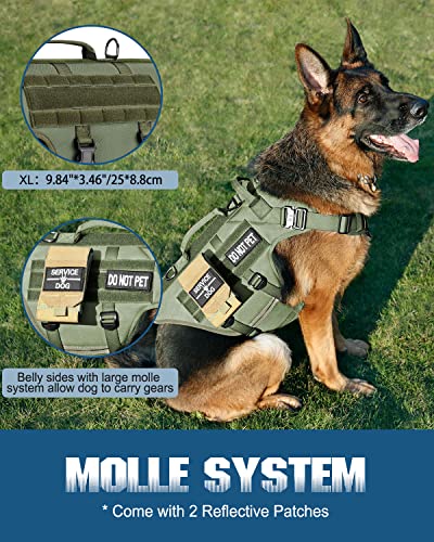 Image of PETNANNY Tactical Dog Harness - No-Pull Service Vest for Large Breeds, with Hook & Loop Patch Panel & MOLLE System | Padded Handle for Walking, Hiking & Training (Green, XL)