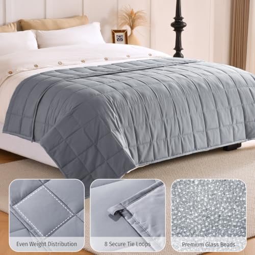Image of Wemore Cooling Weighted Blanket for Adults 15 lbs Twin Size 48 inchx72 inch | Light Gray, Great for Stress Relief and Better Sleep, Heavy Throw Blanket with Glass Beads, Skin-friendly, Machine Washable,