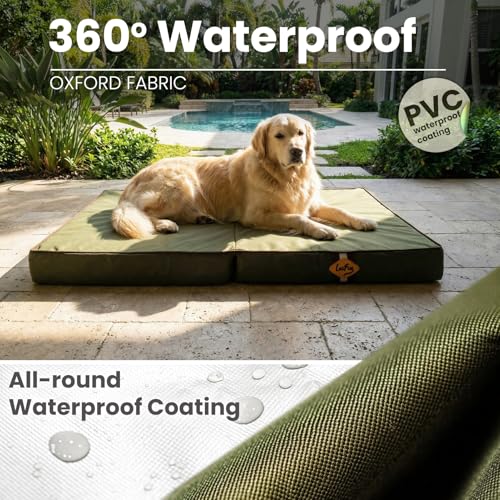 Image of Laifug Foldable Waterproof Dog Bed for Large Dogs - Outdoor Orthopedic Dog Bed with Washable Removable Cover, Pet Mattress with Handles, Army Green, (44 x 32 x 3.5, inches)