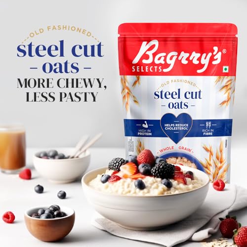 Image of Bagrry's Steel Cut Oats 1.5kg | High in Fibre & Protein | Non-GMO | No Added Sugar | Old-Fashioned Oats | Weight Management | Regulates Cholesterol | Healthy Breakfast Cereal | No Added Preservatives