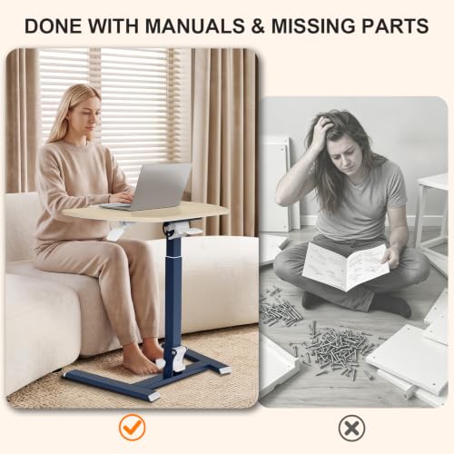 Image of ROMOON Foldable Standing Desk with No-Assembly Design, Rolling Height-Adjustable Sit-Stand Table with Wheels, Space-Saving Portable Laptop Cart for Home Office and Small Space (Oat Yellow)
