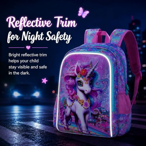 Image of HPJGD 3PCS Unicorn Backpack, Water Resistant Girls Bookbag Set with Lunch Box,Cute Kids Elementary School Bag for Preschool Toddler