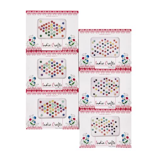 6 Packs of Multicolored Bindi Crystal Indian Bindi Bollywood Stickers Dots for Forehead Decoration
