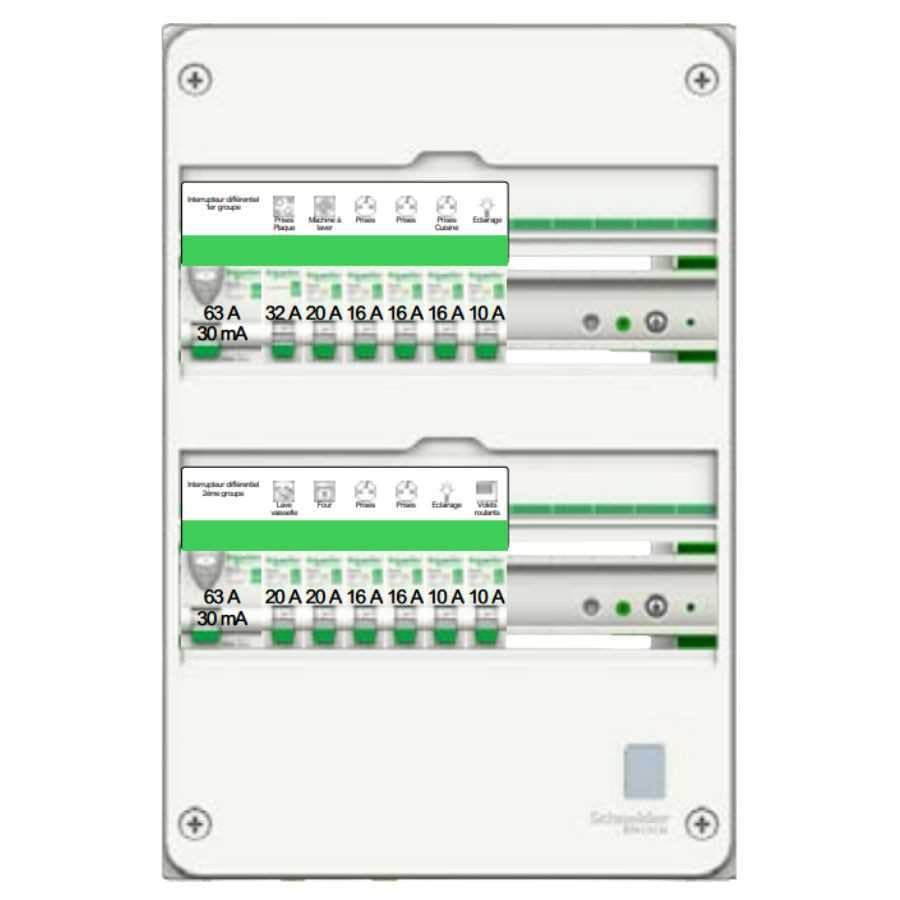 Schneider Electric Tableau Pré-équipé Resi9 XE - Logement Type T3/T4-2 Rangées - 13 Modules - R9HPNFC15127P