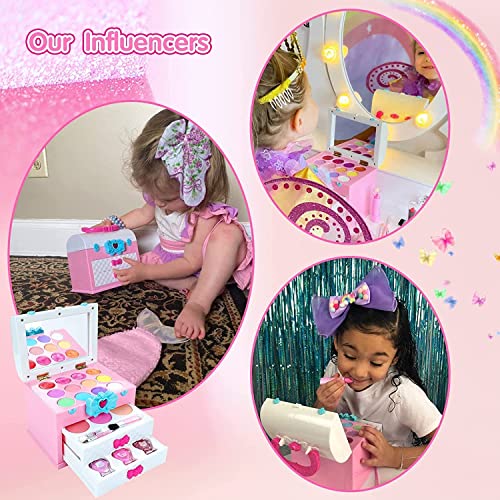 INNOCHEER-Washable-Kids-Makeup-Kit-for-Little-Girls-3-8-Real-Makeup-Toy-Set-with-Portable-Makeup-Box-Lipsticks-Brushes-and-Mirror-for-Kids-Toddlers-Pretend-Play-Birthday-Christmas