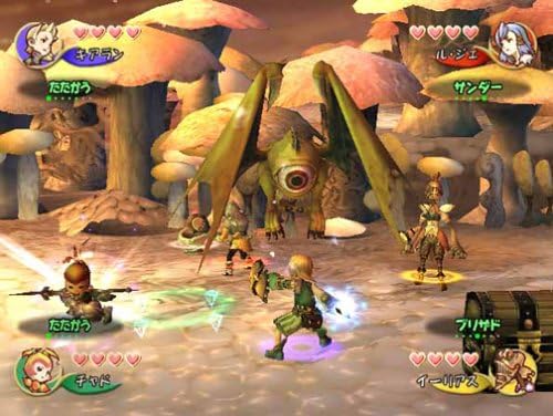 In-game screenshot of a battle scene in Final Fantasy: Crystal Chronicles