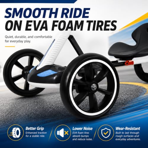 Image of MAOO Electric Go Kart for Kids, Foldable Ride On Toy Car for Toddlers Ages 2-4, Zero Assembly Battery Powered Go Kart with EVA Foam Tires, Adjustable Seat, Steering Wheel, 390 Motor, 3.73 MPH (White)