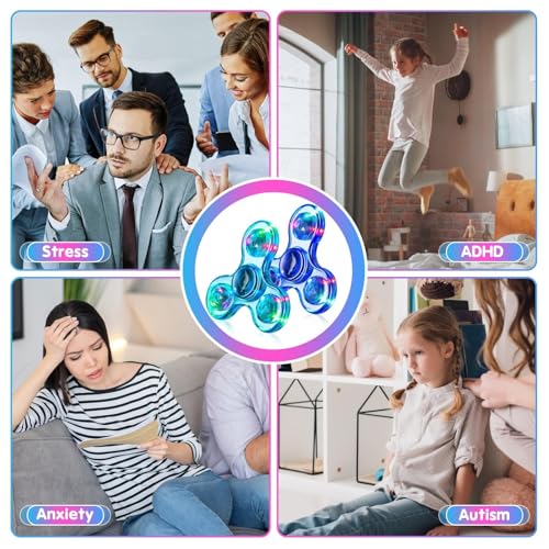 Image of Fidget Spinner 2 Pack, Light up Sensory Fidget Toys Adults Kids 4-8-12 with Autism ADHD, Kids Travel Toys Anxiety Stress Relief Teen Boy Gifts, Classroom Prizes Glow Birthday Party Graduation Gifts