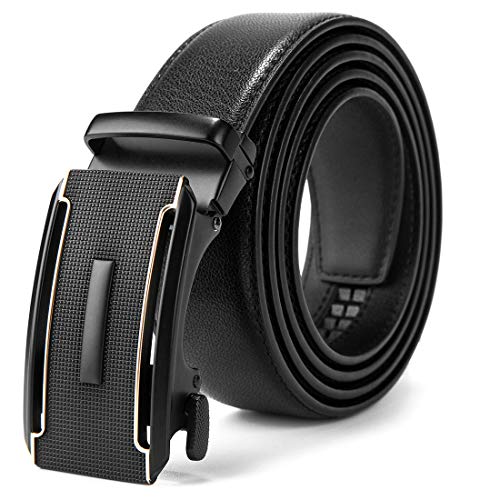 Preisvergleich Produktbild MUCO Gürtel Herren Echtes Ledergürtel Schwarz Gürtel kürzbar mit Automatikschnalle in hochwertiger Zinklegierung 3.5cm