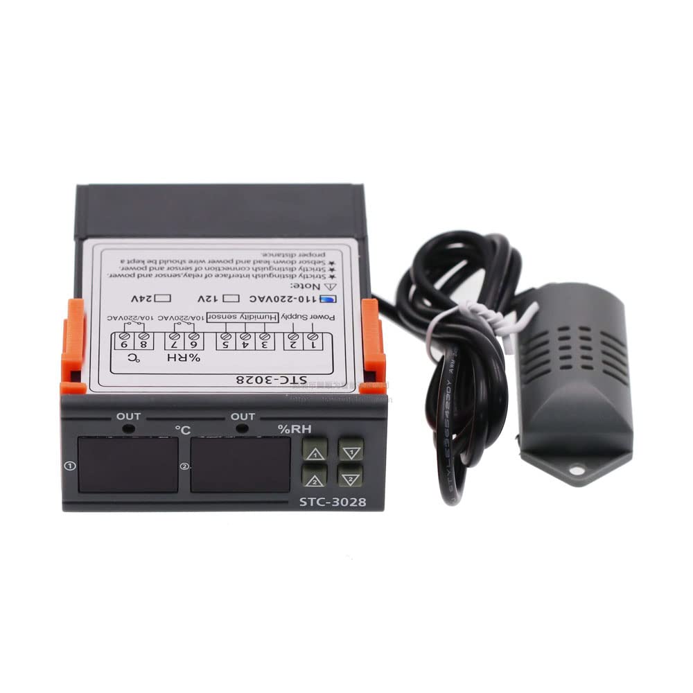 STC-3028 AC 220V DC 12V 24V Dual Digital Thermostat Temperature Humidity Controller Thermometer Hygrometer Incubator Controller (110-220V)