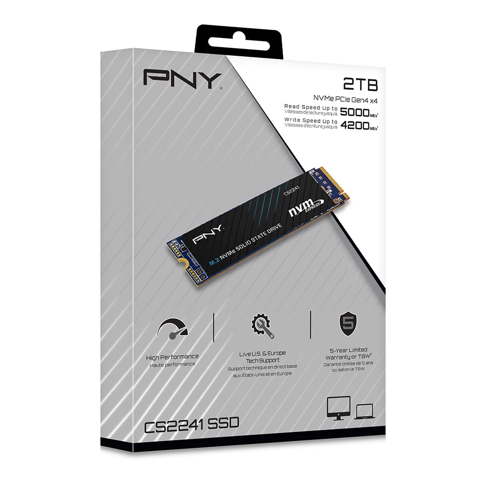 PNY CS2241 - Unidad Interna de Estado sólido (SSD) M.2 NVMe Gen4 x4 de 2 TB - M280CS2241-2TB-RB