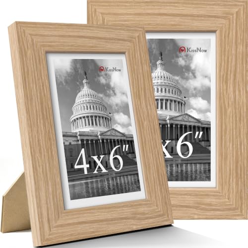 KissNow 4x6 Picture Frame, Oak Solid Wood, 2 Pack, Table for Photo, Bedroom