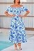 PRETTYGARDEN Women's Casual Summer Midi Dress Puffy Short Sleeve Square Neck Smocked Tiered Ruffle Dresses (Floral Blue,Large)