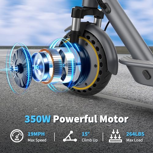 Image of WERHY Electric Scooters, 350W Brushless Motor & 19 MPH, 15-21 Miles Long Range, 8.5 inch Solid Tires, Folding Sport Scooters for Adults with Dual Brake System and APP