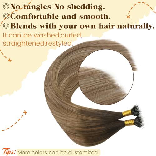 Ugeat Nano Link Bead Hair Extensions Human Hair Nano Extensions Dark Brown Mix Golden Blonde Nano Human Hair Extensions for Short Hair 14 inch #4/10/16 50 Grams - Image 4