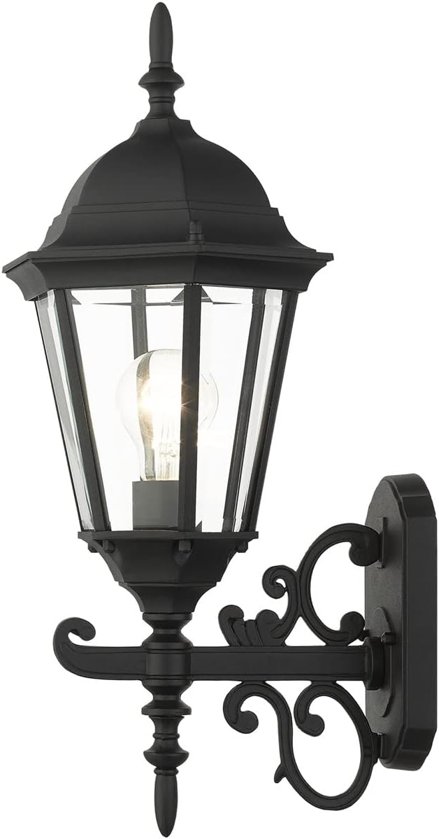 Livex Lighting 7556-14 Outdoor Wall Lantern with Clear Beveled Glass Shades, 20" x 8" x 20", Black