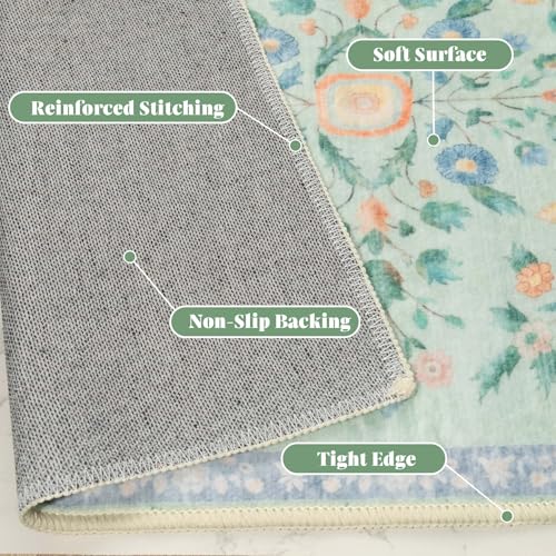 Alfombra Area MUJOO 5x7 Boho Floral Verde Lavable miniatura 6