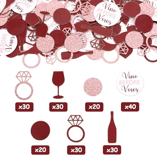 Image of Wine Bachelorette Table Decoration 200Pcs Vino Before Vows Confetti Wine Bachelorette Party Decor Wine Bottle Diamond Ring Confetti for Burgundy Engagement Bridal Shower Wedding