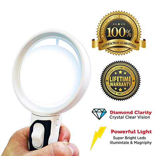 LED Illuminated Magnifying Glass Set. Best Magnifier With Lights for Seniors, Macular Degeneration, Maps, Jewelry, Coins, Watch & Computer Repair, Hobbies, Stamps (3-Lens (2.5X + 5X + 16X))