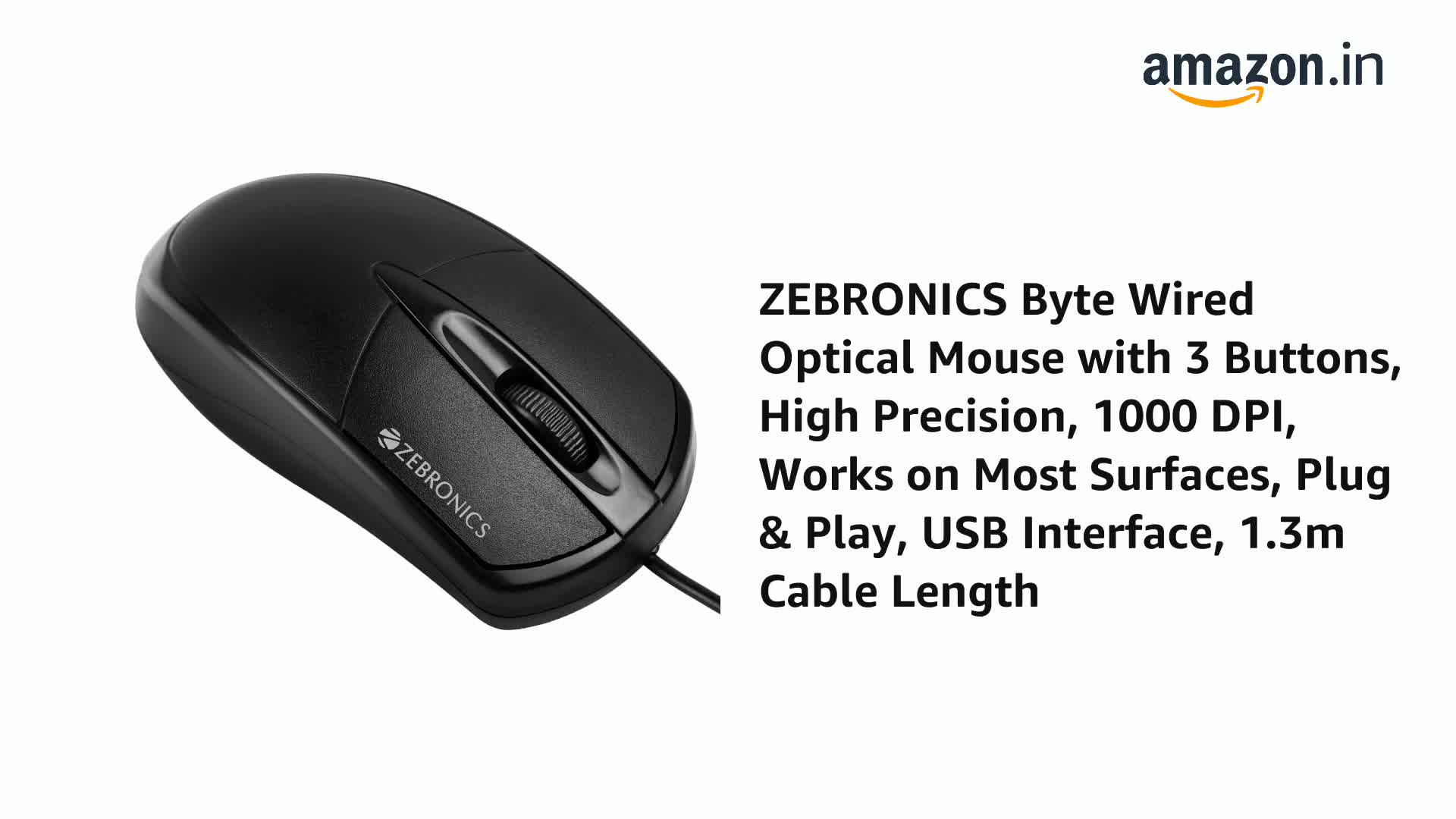 Amazon.in: Buy ZEBRONICS Byte Wired Optical Mouse with 3 Buttons