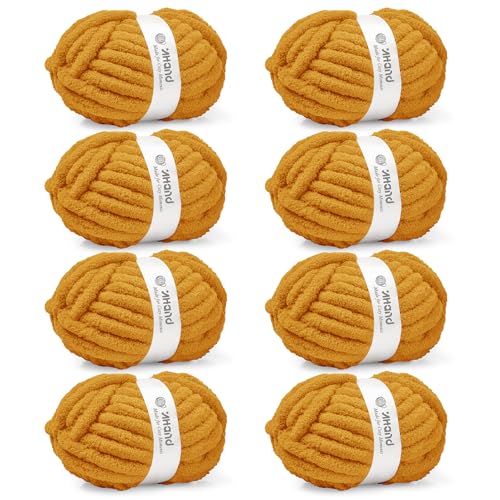 Image of Inhand Mustard YellowChunky Chenille Yarn for Hand Knitting,Thick Bulky Fall Decor Blanket Yarn for Crocheting,Soft Fluffy Yarn for Autumn Crochet Gifts for Women /Beginners,8 Pack(29.5Yds /8.4oz Each)