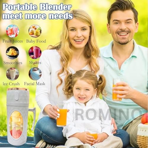 Image of HIC Kitchen Portable Juicer Blender for Smoothies & Juices, USB Rechargeable Mini Blender Bottle with 1500mAh Battery, 6 Stainless Steel Blades Personal Smoothie Mixer Grinder for Travel Gym Office