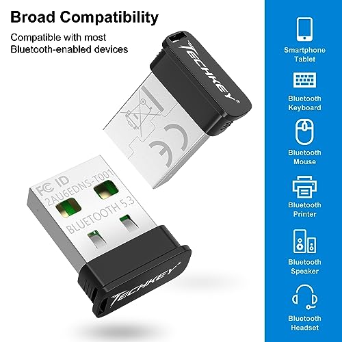 Image of USB Bluetooth Adapter for Desktop PC, Plug&Play 5.3 Mini EDR Bluetooth Dongle Receiver & Transmitter for Laptop Computer Compatible with BT Headphones Keyboard Mouse Windows 11 /10 /8.1
