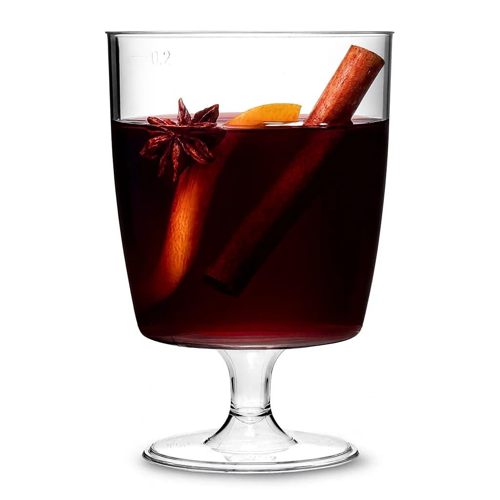 Regalzone 30 x one Piece Disposable Plastic Wine Glasses (200ml). for picnics, Camping, Glamping, Festivals, Outdoor Pool, BBQ, Garden and Special Occasions. Offer Pack of 30 Glasses