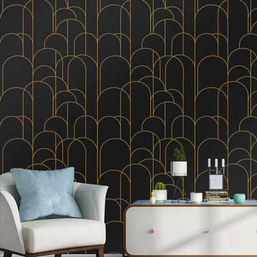 Papier peint géométrique noir mat moderne vinyle adhésif de luxe