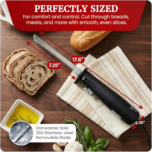 Image of Elite Gourmet Electric Knife Set for Carving Meats, Bread & More. Pressure-activated On /Off Switch, Safety Lock, 2 Serrated Stainless-Steel Blade Sets, Storage Case, Carving /Serving Fork, Black