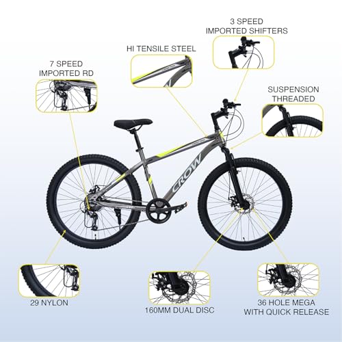 Image of CROW - Cross TRAK 7 Speed Gear Cycle | 29 inch T Cycle for Boys 12 to 15 Years | Bicycle for Men Adult | Mountain Bike with Front Suspension & Dual Disc Brakes| Unisex 29 INCH MTB Cycle for Men |