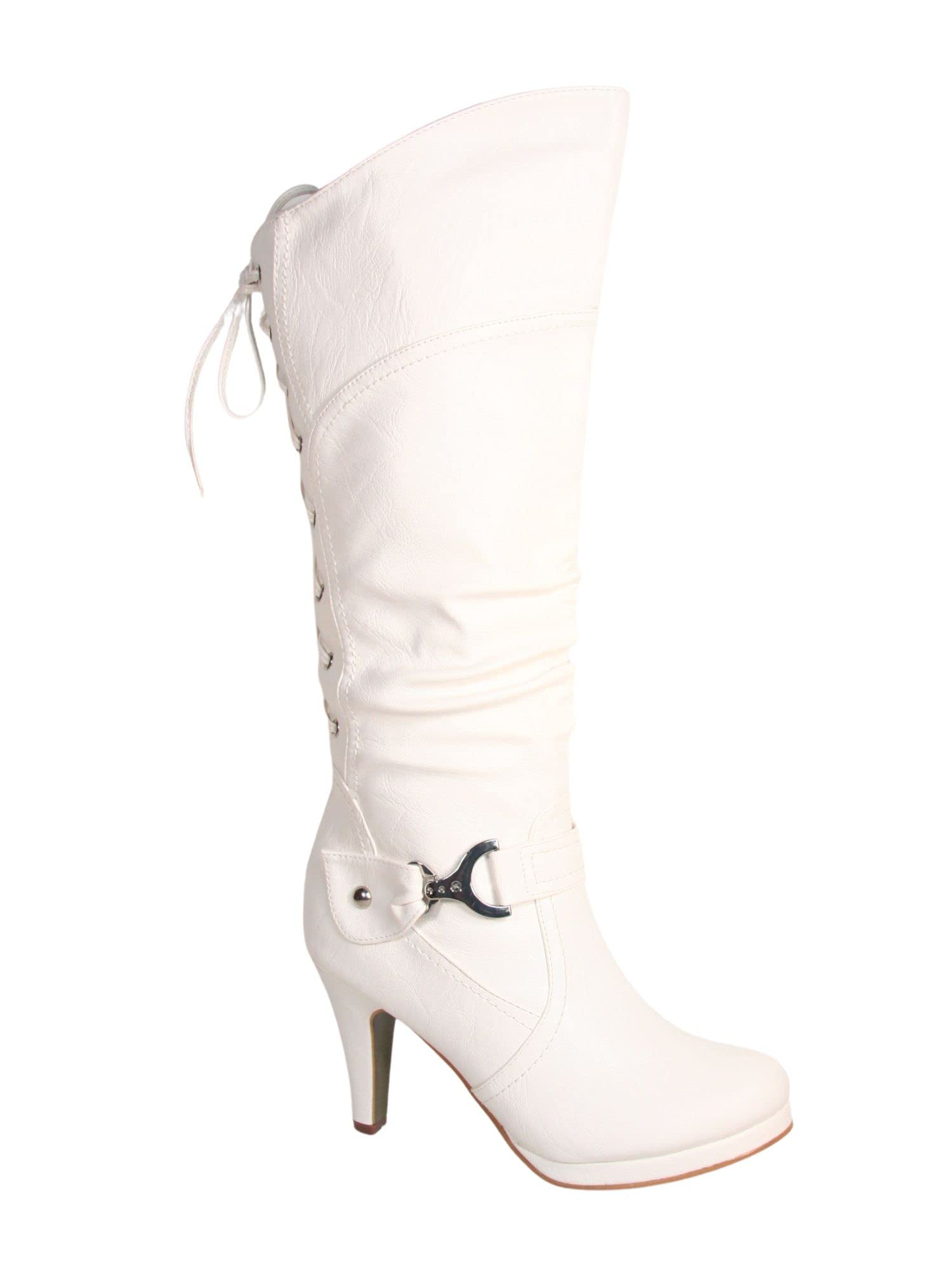 TOP Moda Womens Page-65 Knee High Round Toe Lace-Up Slouched High Heel Boots