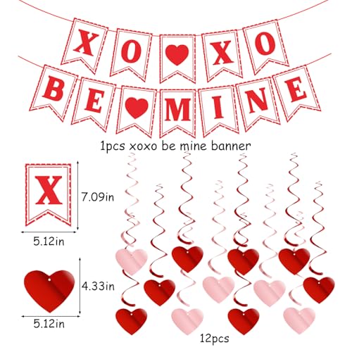 Image of Galentines Party-Decoration Valentines Heart Garland - 25pcs Red Rose-Gold Paper Streamers Honeycomb Fans XOXO BEMINE Banner, Anniversary Baby Shower Wedding Love Hanging Supplies Decor Hugfond