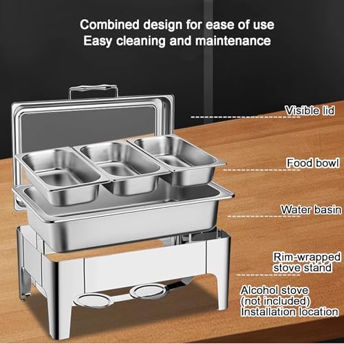 Set di scaldavivande in acciaio inox per servire, vassoi per buffet per eventi e ristoranti, ideali per condimenti e esposizione di cibo