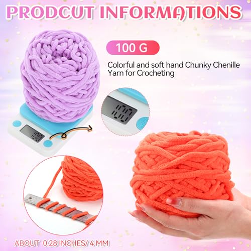 Image of Timgle 32 Skeins Chunky Chenille Yarn Soft for Crochet, Cute Color | 1470 Yards Bulky Thick Fluffy Yarn, Soft Velvet Plush Yarn for Hand Knitting Blanket Crafts Project