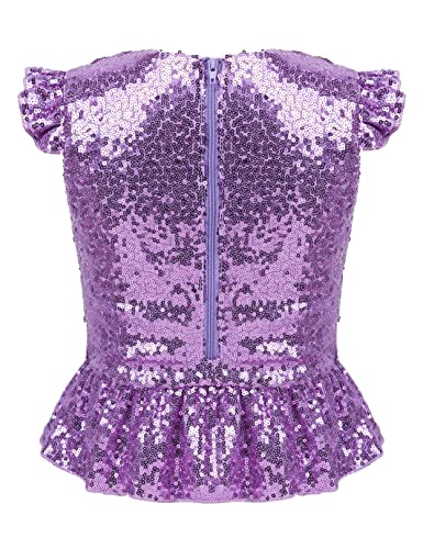 Shinsto Kids Girls Short Flutter Sleeves Sequins T-Shirt Crop Tops Mermaid Birthday Dress up2