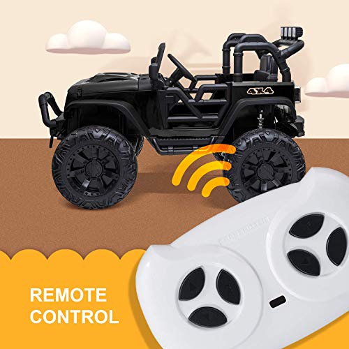 Uenjoy 12V Large Kids Electric Ride on Car 2 Seats Motorized Truck Battery Powered Children Electric Vehicles, Wheels Suspension, Remote Control, LED Lights, Music, Bluetooth, Black
