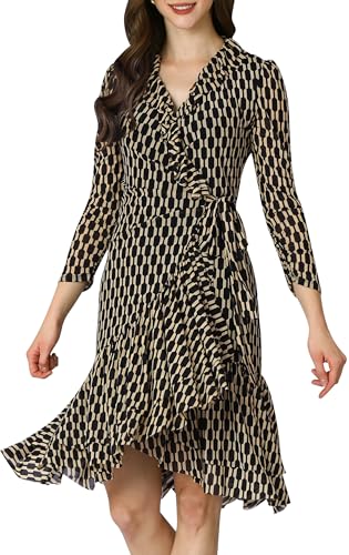 Image of KOH KOH Womens Long Sleeve Wrap Ruffled Wedding Guest Print Mini Dress