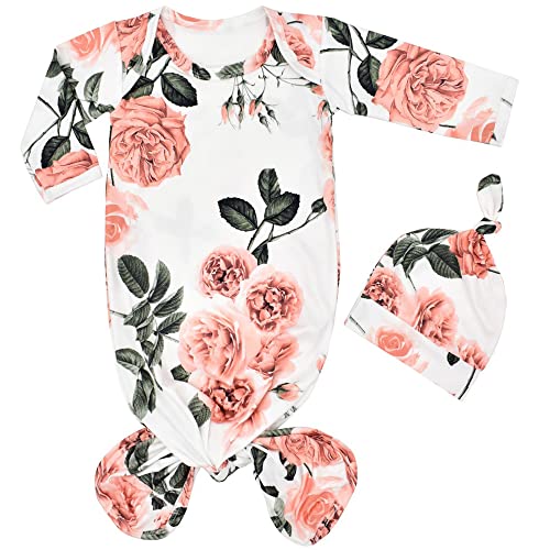 Image of TROSJ Unisex Baby Striped Cotton Sleeper Gowns with Cap Long Knotted Sleeping Bag