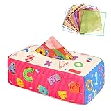 URMYWO Baby Spielzeug 6 Monate, Montessori Sensorik Tissue Box Spielzeug mit 6 Knisterpapier & 12 Bunte Schals,Kontrast,knisterspielzeug Baby ab 3 6 9 12 Monate