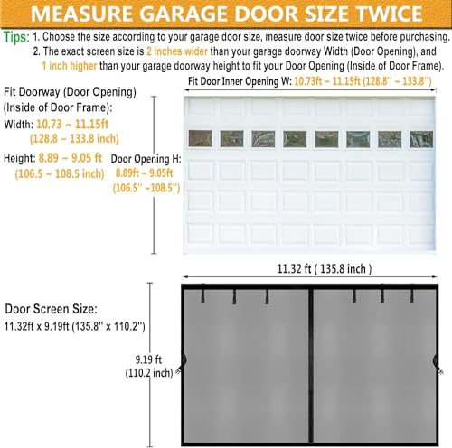 Image of Magnetic Garage Door Screen 11x9ft for 1 Car, Doors Durable Fiberglass Heavy Duty Mesh Magnetic Net, Pets Friendly Retractable for Carport Garage Patio Porch (Black, 11x9ft)