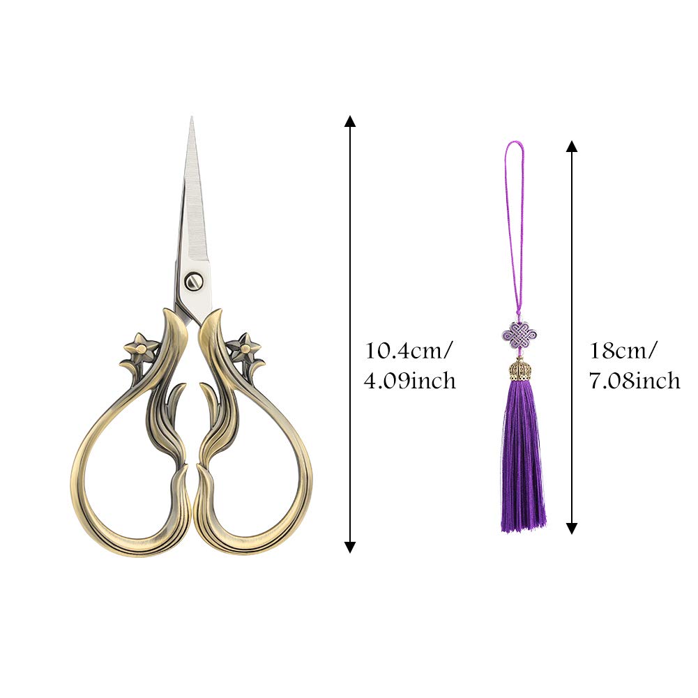 2 Pairs Vintage Embroidery Scissors Set With Tassel & Thimble - Stainless Steel Sewing Shears - View #7