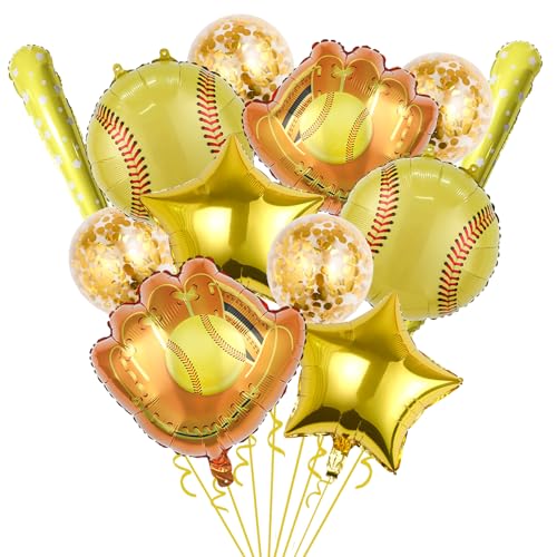 Softball Party Balloons 12pcs Softball Glove Foil Balloons Bat Balloon confetti balloon for Sports Theme Supplies Gender Reveal Baby Shower Decoration Boys Girls Birthdays Party Supplies
