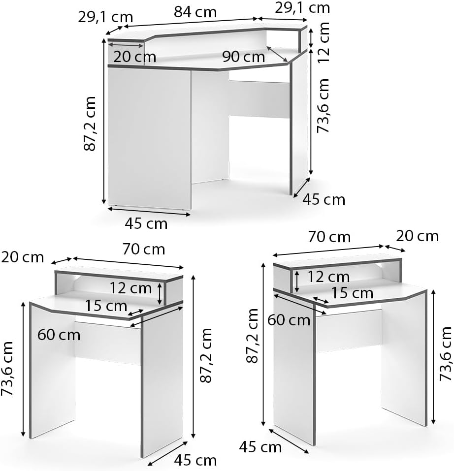 Diagram showing dimensions of the Vicco Kron Desk components