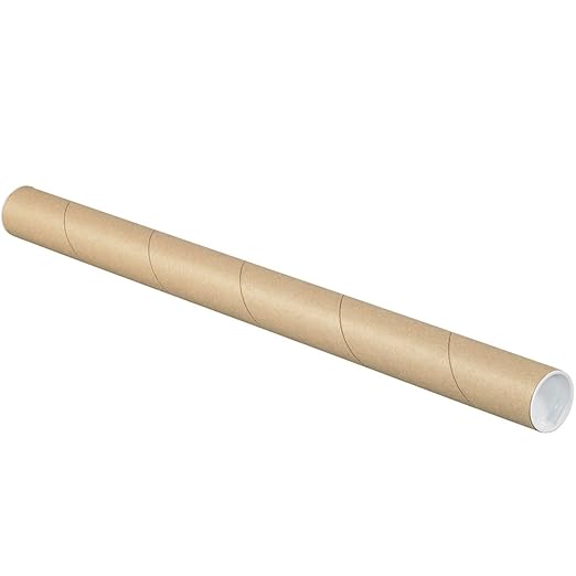 Aviditi Kraft Mailing Tubes with Caps, 1 1/2" x 48", Pack of 50, for Shipping, Storing, Mailing, and Protecting Documents, Blueprints and Posters