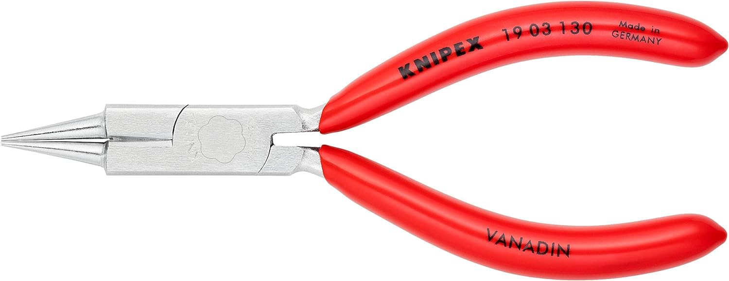Knipex Pince à becs ronds avec tranchant (Pince d'orfèvre) chromée gainées en plastique 130 mm, 19 03 130