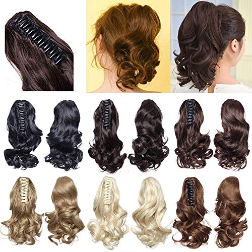 Synthetic Claw Ponytail Long and Short Cute Clip In Pony Tail Hair Extension Handy Jaw One Piece Straight Wavy 12''/12inch bleach blonde