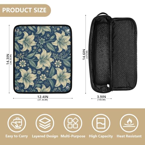 Funda de viaje 2 en 1 para rizador con tapete resistente al calor impermeable para planchas de pelo diseño floral Lily William Morris organizador de accesorios para el cabello miniatura 4